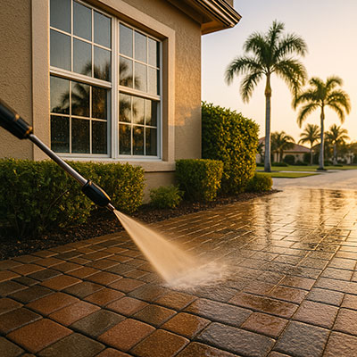 Pressure-washed pavers and sparkling windows